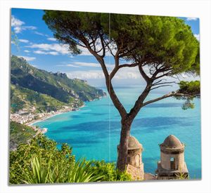 Wallario Herdabdeckplatte aus Glas, Größe 60 x 52 cm 2-teilig, Motiv Italienische Küste