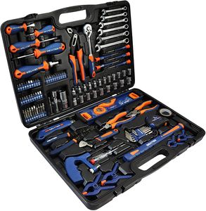 DEXTER - 108-teiliger Werkzeugkoffer - Werkzeugset - Werkzeugkoffe - Werkzeugkasten - mit Zangen, Schlüssel, Schraubendreher, Metallsäge und vieles mehr
