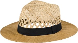 styleBREAKER Uni Panama Strohhut mit breitem Stoff Zierband, Sommerhut Einfarbig , Papierhut, Sonnenhut 04025028, Farbe:Braun