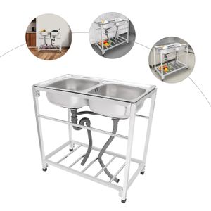 Sinks Komerční dřez z nerezové oceli 83*43*76cm Dvojdřez volně stojící kuchyňský dřez