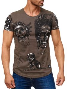 Herren T Shirt Kurzarm Shirt Allover Biker Totenköpfe Print Indian Skull |