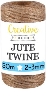 Creative Deco 50m Juteschnur Natur Braun | 164 Fuß | 2-3 mm Dicke 3-Lagig | Jutekordel Jutegarn Hanfschnur Juteband Paketband | Jute Schnur Kordel