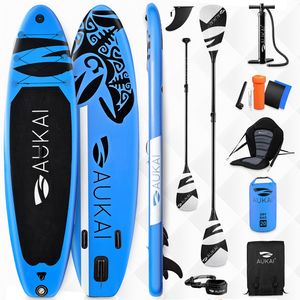 Aukai® Stand Up Paddle Board 320cm "Ocean" 2in1 mit Kajak Sitz SUP Surfboard aufblasbar + Paddel Surfbrett Paddling Paddelboard - blau