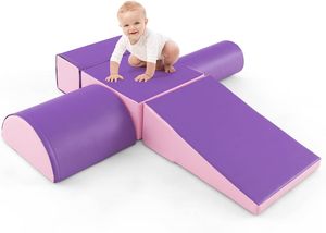 COSTWAY 5 TLG. Schaumstoffbausteine, Riesenbausteine zum Toben und Klettern, Softbausteine aus Schaumstoff, Großbausteine Mehrfarbig, Bauklötze für Babys und Kleinkinder (Lila)