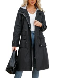 Damen Windbreaker mit Kapuze Regenjacken Übergangsjacke Wasserdicht Leicht Jacke Schwarz ,Größe:L