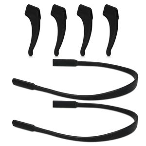 kwmobile Antirutsch Halterung und Brillenband für Brillenbügel Set - 4x L Silikon Ohrbügel Haken und 2x Band für Brille Schwarz