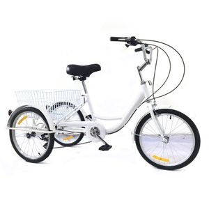20 Zoll Dreirad für Erwachsene 8 Gänge Räder  3-Rad-Dreirad mit Einkaufskorb, Pedal Fahrrad Trike Korbsitz Fahrrad （Weiß）