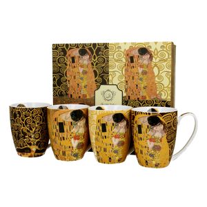 Zestaw 4 kubków do kawy Duo Klimt z porcelany, kubek, filiżanka do herbaty, filiżanka do kawy z uchwytem 350 ml