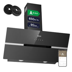 CIARRA Kopffreihaube A+++ 650 m³/h Dunstabzugshaube 90cm Inkl. BOOST WIFI-APP Touch Control VM9736FB