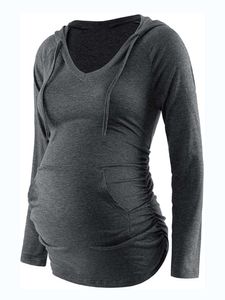 Damen Umstandsoberteile Kordelstring Mutterschaft Langarmshirts Schwangerschaft Pullover Tief grau,Größe M