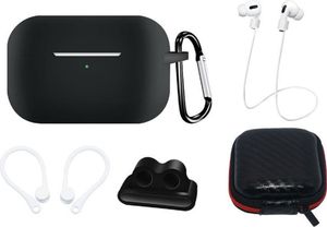 HQWear Silikonhüllen-Set für AirPods Pro 2, AirPods Pro 1, Hülle, Ohrstöpsel, Halsband, Uhrenarmbandhalter, Schwarz