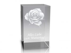 3D Glaskristall Rose mit Text 'Alles Liebe zum Muttertag'