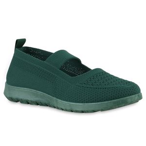 VAN HILL Damen Sportliche Ballerinas Bequeme Strick Profil-Sohle Schuhe 841306, Farbe: Grün, Größe: 39