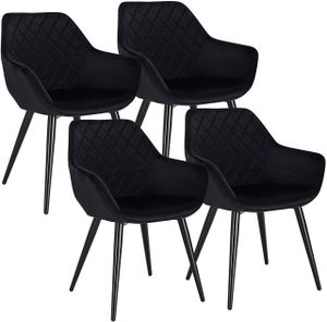 WOLTU 4er-Set Esszimmerstühle Küchenstühle Wohnzimmerstuhl Polsterstuhl Design Stuhl mit Armlehne Samt Gestell aus Stahl Schwarz