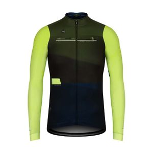 Zimný cyklistický dres GOBIK s dlhým rukávom - COBBLE - antracit/zelená/modrá XL