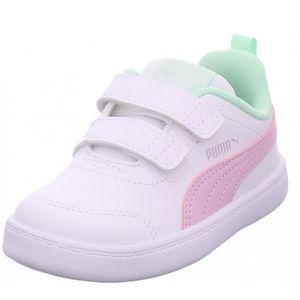 Puma Mädchen-Sneaker-Slipper-Klettschuh Courtflex v2 V Inf Weiß-Rosa-Grün, Farbe:weiß, EU Größe:23