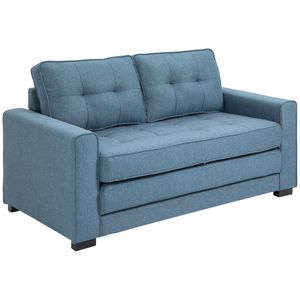 HOMCOM Schlafsofa Klappsofa 2-Sitzer Stoffsofa Bettsofa Sofa mit Schlaffunktion Sofagarnitur Leinen-Touch Gummiholz Blau 147,5 x 75 x 85 cm