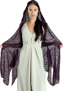 Offener Cardigan mit Kapuze, Boho Long-Weste - Plum, Damen, Violett, Baumwolle, Größe: S