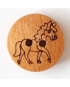 Kinderknopf hübsches Pferd aus echtem Holz, 2 Loch Farben allgemein: Braun, Durchmesser: 15 mm