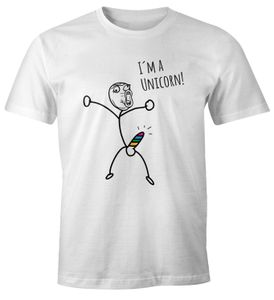 Herren T-Shirt Fun-Shirt mit Spruch I`'m a unicorn Motiv lustiges Strichmännchen Penis Einhorn Parodie Ironie Moonworks® weiß L