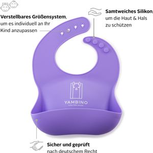 1er Set Babylätzchen mit Haltegurt 30x22cm - BPA-frei weiches Lätzchen Silikon Auffangschale - Kleckerfrei Essen mit Lätzchen Wasserdicht - einfache Reinigung, spülmaschinenfest YAMBINO® Lila