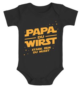 Baby Body mit lustigem Spruch Yoda Papa du wirst stark sein du musst Ankündigung Schwangerschaft MoonWorks® schwarz 0-3 Monate