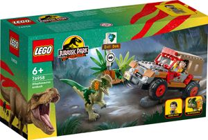 LEGO 76958 Jurassic Park Hinterhalt des Dilophosaurus, Dinosaurier Spielzeug Set mit Figur und Jeep für Kinder ab 6 Jahren