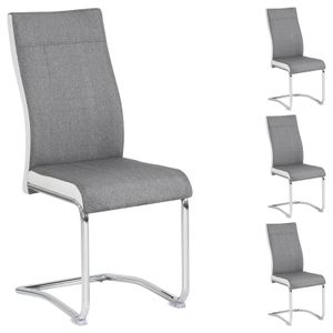 4er Set Esszimmerstuhl Küchenstuhl Schwingstuhl ALBA, Stoffbezug in grau und weiß, Metallgestell in Chrom