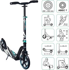 muuwmi Aluminium Scooter Pro 230/205 mm schwarz-türkis