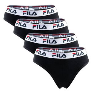 FILA Damen Brazilian Slip - 4er Pack, Logo-Bund, Baumwolle Stretch, einfarbig Schwarz XL