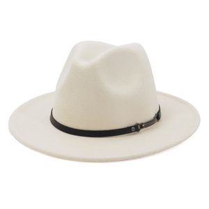 KZKR Damen Herrenhüte Mode Filzhu - Fedora Hut mit breiter Krempe Filzhut Outdoorhut, Weiß