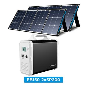 BLUETTI EB150 Solar Stromerzeuger mit 2PCS SP200 200W Solar Panel inklusiv, 1500Wh Tragbare Kraftwerk mit 2x220V 1000W AC Steckdosen Solar Bundle Kit für  Stromausfall Camping Outdoor