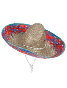 Sombrero Mexiko Stroh-Hut beige-rot-blau