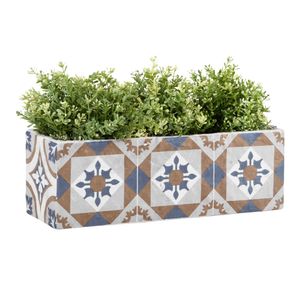 2 Stück Rivanto® Blumenkasten Portugiesische Kacheln aus Beton, 39,7 x 13,7 x 13,2 cm, rechteckiger Pflanztopf, Blumentopf