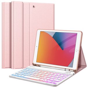 Fintie Tastatur Hülle für iPad 9 8 7 Generation (2021/2020/2019) 10.2 Zoll, 7-farbig beleuchtete abnehmbare Tastatur mit Schutzhülle, QWERTZ Layout, Roségold