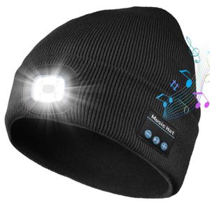 Mützen Bluetooth Mütze mit Licht Männer Bluetooth Beanie Hut Warm Musik Mütze Strickmütze mit Einstellbar LED Licht