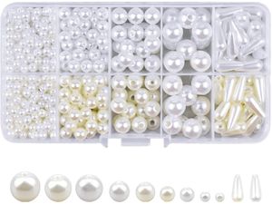 Perlen zum Auffadeln 5 Größen Perlen für Armbainder Ohrringe Kunstperlen Perlen Set mit Loch Lose Perlen Dekoperlen Schmuck Basteln Zubehor für Madchen Kinder Erwachsene, Weiß + Beige