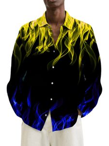 Männer Revershalle Tunika Hemden Party Button Down Bluse Reguläre Fit Langarm Tops, Farbe: Gelb / Blau, Größe: 2Xl