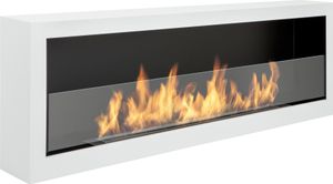 etanolový krb S-Line BOX 120 cm setanolem, bílý se sklem.krb zavěšený na stěně. Krb na etanol 1200 mm