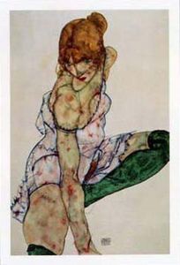 Egon Schiele Poster Kunstdruck - Blondes Mädchen Mit Grünen Strumpfen (80 x 60 cm)