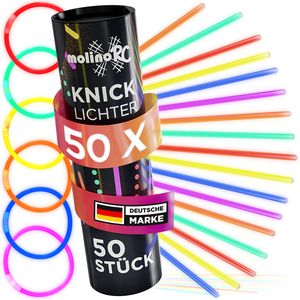 50x Knicklichter Party Set - Knicklichter Kinder  - Verbinder für Armringe + Figuren - Leuchtarmbänder - Leuchtstäbe - 6 TOLLE Farben - Glow Sticks