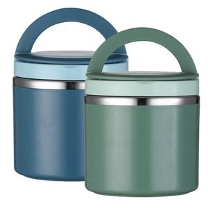 2x Thermobehälter mit Griff Löffel,1000ml Edelstah Warmhaltebehälter für Essen,Lunchbox Speisebehälter (blau+Grün)
