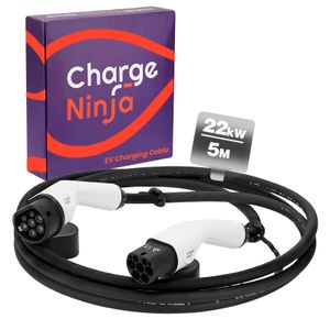 Charge Ninja Black Belt Ladekabel - 3-Phasen, 32A, 22KW, Typ2 auf Typ2, Schwarz 5 Meter