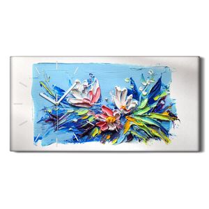 Wanduhr Uhr Wandbild Leinwand Geräuschlos 60x30 Ölgemälde Blumen Kunst - weiße Hände