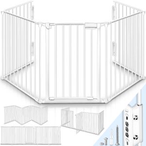 KIDUKU® Kaminschutzgitter Baby Weiß - 420 cm Länge Absperrgitter Ofenschutzgitter Laufstall Türschutzgitter