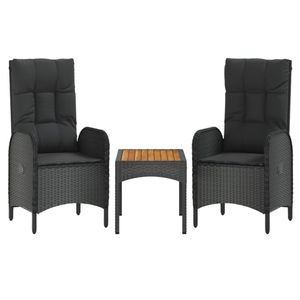 vidaXL 3-tlg. Garten-Lounge-Set mit Kissen Schwarz Poly Rattan