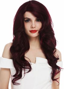 WIG ME UP Perücke Lace-Front Teil-Monofilament lang wellig gelockt Scheitel Schwarzbraun Rot LO1703-MF-2SP118