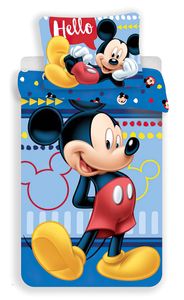 Povlečení MICKEY 004 HELLO, Mickey Mouse na modré, bavlna hladká, 140x200cm + 70x90cm