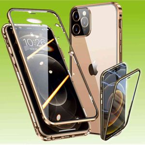 Pre Apple iPhone 13 Pro Max Obojstranný 360-stupňový magnet / sklenené puzdro kryt mobilného telefónu puzdro nárazník zlaté