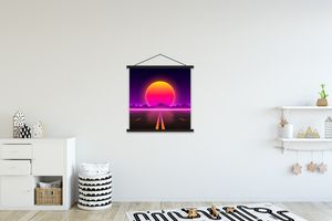 MuchoWow® Textilposter Sonne - Straße - Vintage - Retro 60x60 cm mit schwarzem Rahmen - Posteraufhänger